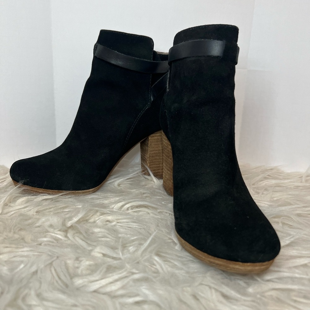 Madewell Aimee Ankle Booties Black‎ Leather Suede Side Buckle Size 8.5